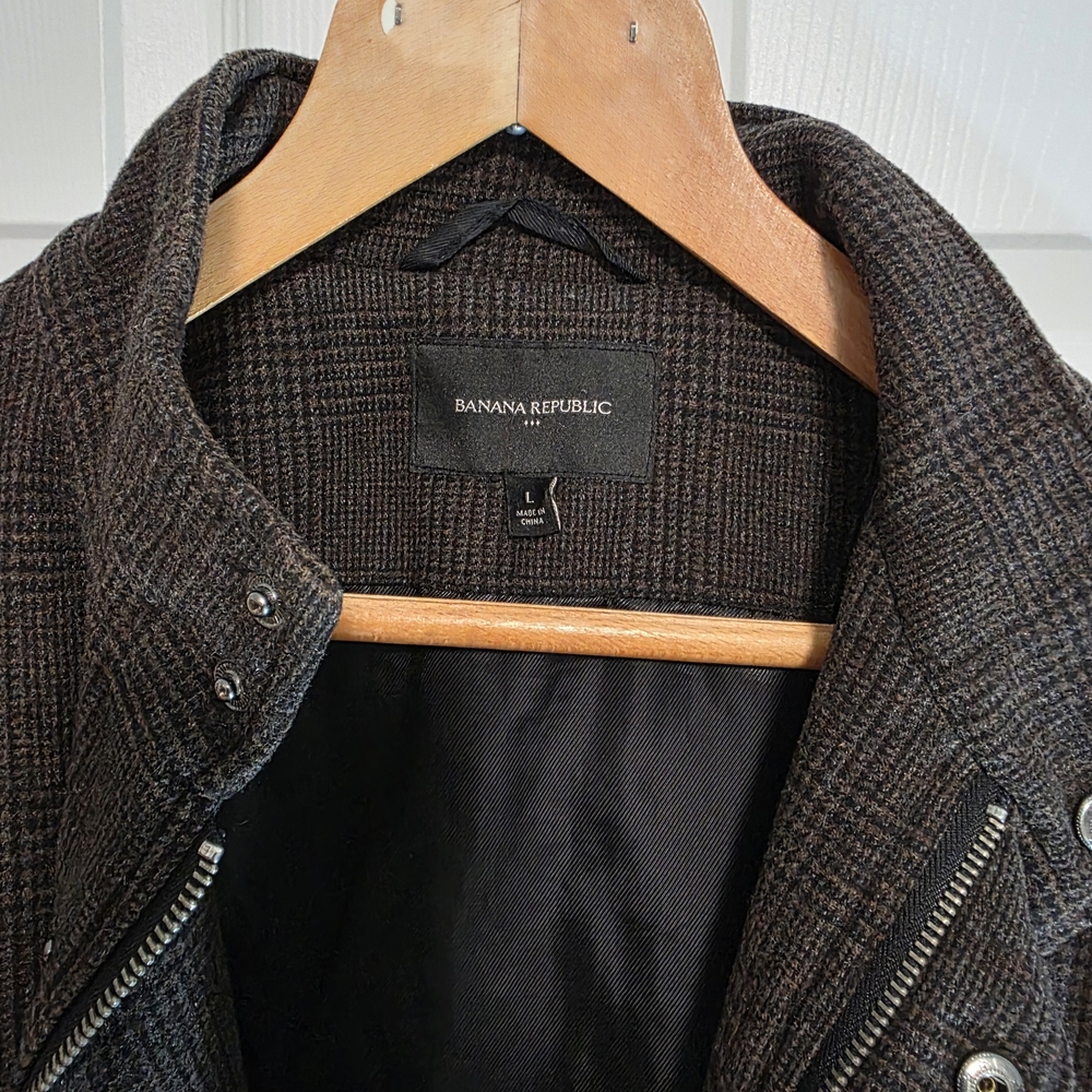 Banana Republic Men's Houndstooth Plaid Wool Blend Jacket - Picture 2 of 8